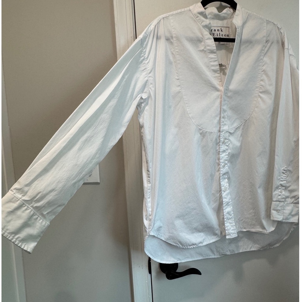 Frank & Eileen Victoria White Cotton Tuxedo Bib Front Shirt Womens Small S - Picture 6 of 11